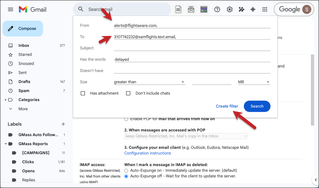 Creating a filter to forward emails