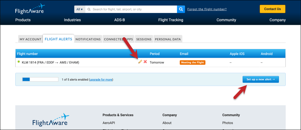 Set up your FlightAware alert