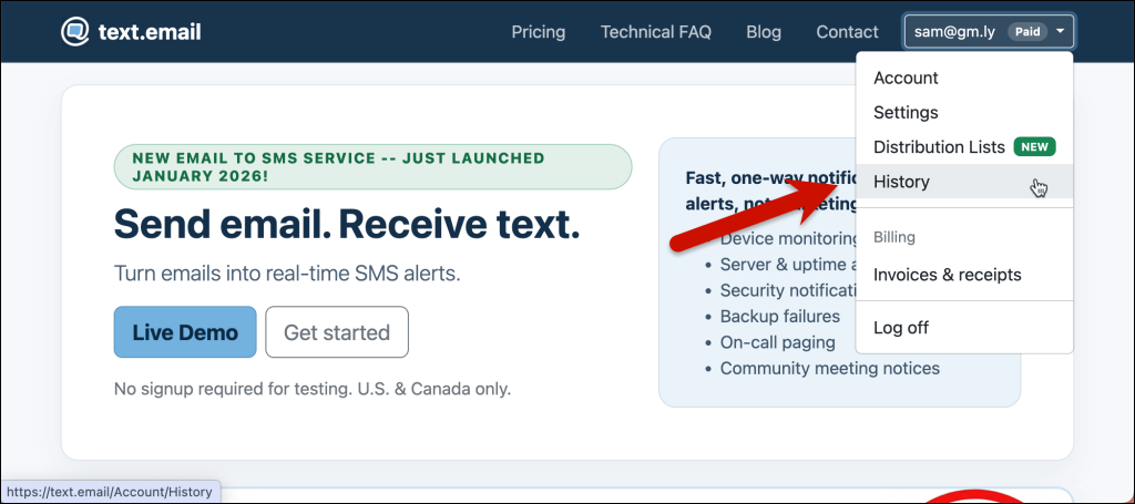 Go to your account history.